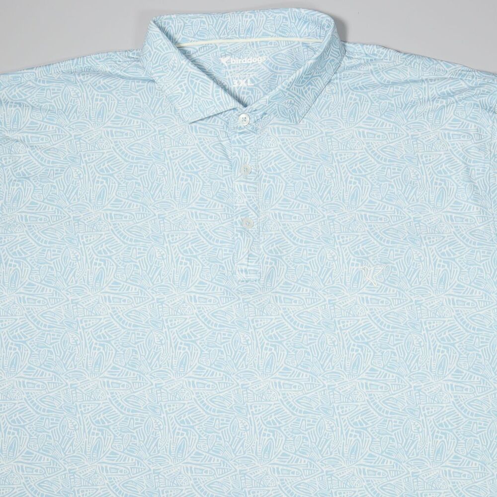 Birddogs Polo Shirt Tribal Print Blue Stretch Performance Golf Mens 3XL